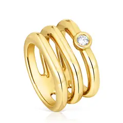 TOUS - Anillo triple con baño de oro 18 kt sobre plata y diamante creado en laboratorio Line LGD