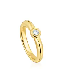 TOUS - Anillo ancho con baño de oro 18 kt sobre plata y diamante creado en laboratorio Line LGD