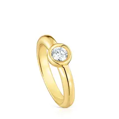 TOUS - Anillo ancho con baño de oro 18 kt sobre plata y diamante creado en laboratorio Line LGD