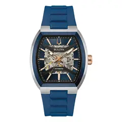 BULOVA - Reloj Hombre Automático Maquina. Reloj Silicona Azul 98A318