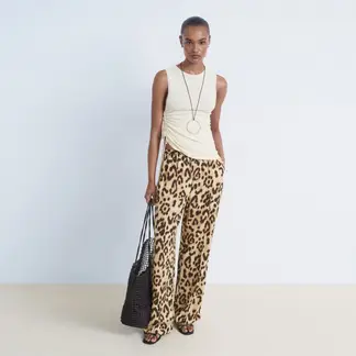 MANGO - Pantalón Recto Mujer Tiro medio Animal print
