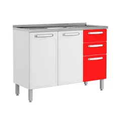 BERTOLINI - Mueble Inferior de Cocina Moderno Evidence Plus en Acero (Incluye Mesón) 120 x 892 x 483 cm