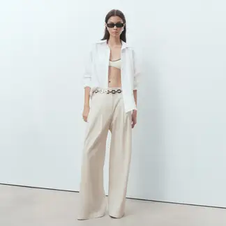 MANGO - Pantalón Wide leg Mujer Tiro medio de Rayas