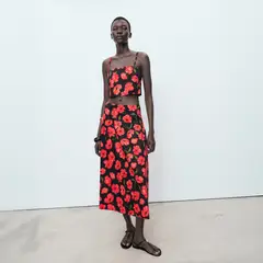 MANGO - Top Mujer con Flores Sin mangas de Algodón