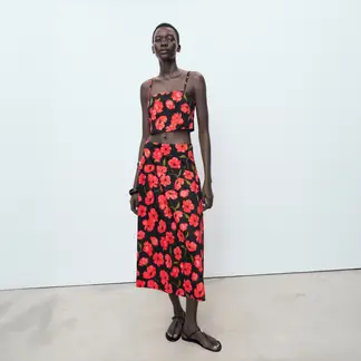 MANGO - Top Mujer con Flores Sin mangas de Algodón