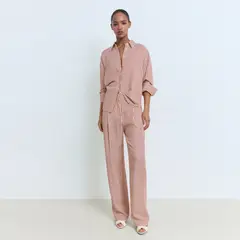 MANGO - Pantalón Recto Mujer Tiro medio de Rayas