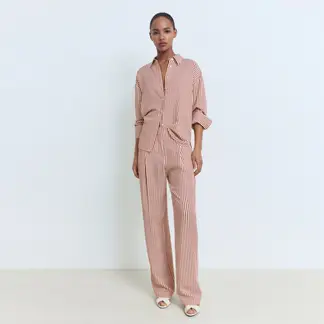 MANGO - Pantalón Recto Mujer Tiro medio de Rayas