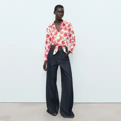 MANGO - Camiseta Mujer con Flores Manga larga de Algodón