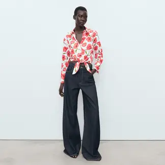 MANGO - Camiseta Mujer con Flores Manga larga de Algodón