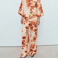 MANGO - Pantalón Recto Mujer Tiro medio con Estampado