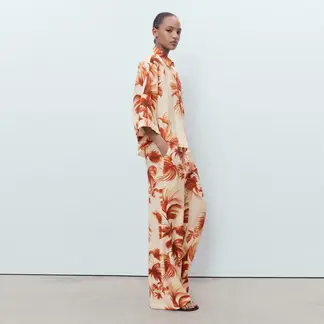 MANGO - Pantalón Recto Mujer Tiro medio con Estampado