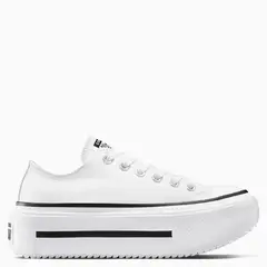 CONVERSE - Tenis con plataforma Moda Chuck Taylor All Star Lift Double Stack Unisex Blancos