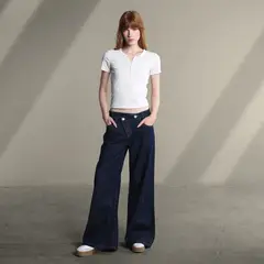 SYBILLA - Jean Super Wide leg Mujer Tiro bajo Pretina cruzada