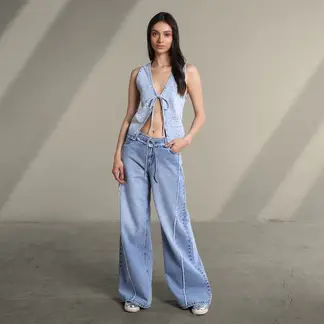 SYBILLA - Jean Wide leg Mujer Tiro bajo
