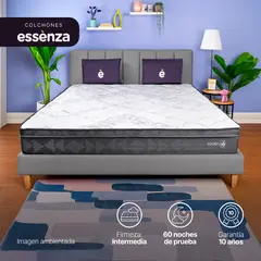 ESSENZA - Colchón con Base Cama Doble Firmeza Media Ortopédico Resortado Pocket Royal Star 140 x 190 cm + Cabecero