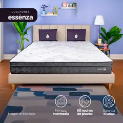 ESSENZA - Colchón con Base Cama Doble Firmeza Media Ortopédico Resortado Pocket Royal Star 140 x 190 cm + Cabecero