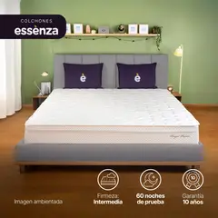 ESSENZA - Colchón con Base Cama Doble Firmeza Media Ortopédico Resortado Pocket Royal Prince 140 x 190 cm + Cabecero
