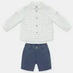 MARTIN ARANDA - Sets Camisa manga larga de cuadros + Bermuda de Lino para Bebé niño en Algodón