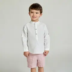 MARTIN ARANDA - Sets Camisa manga larga cuello mao + Bermuda de Lino para Bebé niño en Lino