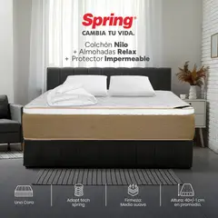 COLCHONES SPRING - Colchon Doble Firmeza Medio Resortes Pocket NILO 140 cm x 190 cm Almohada + Protector Colchon Spring