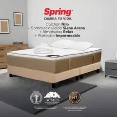 COLCHONES SPRING - Colchón Spring King Con Base Cama Firmeza Media Ortopédico Resortado Nilo 200 x 200 cm + 2 Almohadas + Protector