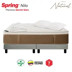 COLCHONES SPRING - Colchón Spring King Con Base Cama Firmeza Media Ortopédico Resortado Nilo 200 x 200 cm + 2 Almohadas + Protector