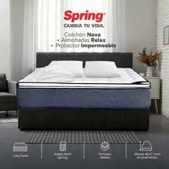 COLCHONES SPRING - Colchón Spring Queen Firmeza Media Ortopédico Resortado Nova 160 x 190 cm + 2 Almohadas + Protector