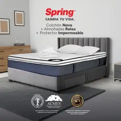 COLCHONES SPRING - Colchón Spring King Firmeza Media Ortopédico Resortado Nova 200 x 200 cm + 2 Almohadas + Protector