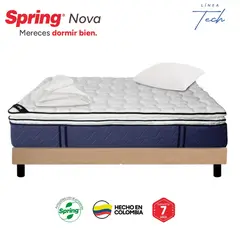 COLCHONES SPRING - Colchón Spring Sencillo Con Base Cama Firmeza Media Ortopédico Resortado Nova 100 x 190 cm + Almohada + Protector