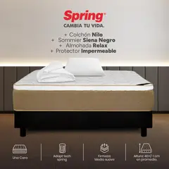COLCHONES SPRING - Colchon con base cama Semidoble Firmeza Medio Resortes Pocket NILO 120 cm x Colchón+ Protector + Almohada