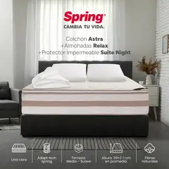 COLCHONES SPRING - Colchón Spring Queen Firmeza Media Ortopédico Resortado Astra 160 x 190 cm + 2 Almohadas + Protector