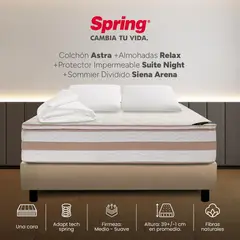 COLCHONES SPRING - Colchón Spring King Con Base Cama Firmeza Media Ortopédico Resortado Astra 200 x 200 cm + 2 Almohadas + Protector
