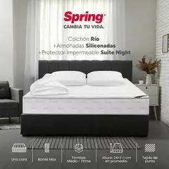 COLCHONES SPRING - Colchon Doble Firmeza Intermedio Resortes RIO 140 cm x 190 cm Almohada + Protector Colchon Spring
