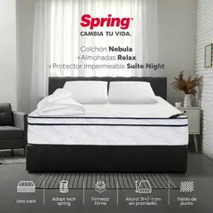 COLCHONES SPRING - Colchon Queen Firmeza Firme Resortes Pocket NEBULA 160 cm x 190 cm Almohada + Protector Colchon Spring