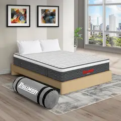 PULLMAN - Colchón con Base Cama Queen Firmeza Media Ortopédico con Pillow Resortado RollPack 160 x 190 cm + 2 Almohada