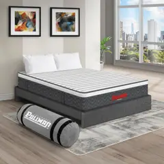 PULLMAN - Colchón con Base Cama Doble Firmeza Media Ortopédico con Pillow Resortado RollPack 140 x 190 cm + 2 Almohada