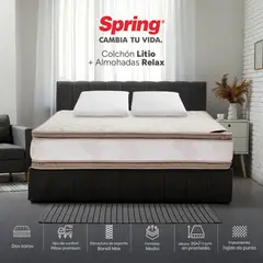 COLCHONES SPRING - Colchon Queen Firmeza Intermedio Resortes LITIO 160 cm x 190 cm Almohadas Colchon Spring