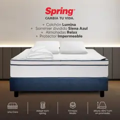 COLCHONES SPRING - Colchón Spring Queen Con Base Cama Firmeza Media Ortopédico Resortado Lumina 160 x 190 cm + 2 Almohadas + Protector