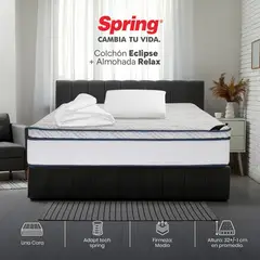COLCHONES SPRING - Colchón Spring Semidoble Firmeza Media Ortopédico Resortado Eclipse 120 x 190 cm + Almohada + Protector