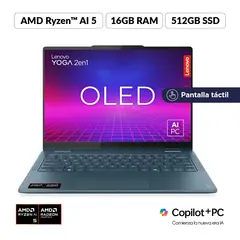 LENOVO - Portátil Yoga 7 2en1|AMD Ryzen AI 5 | 16GB de RAM | 512GB SSD de Almacenamiento | Windows 11 | Pantalla 14 pulgadas Touch | Y7 | Computador Portátil