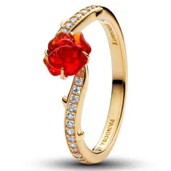 PANDORA - Anillo Rosa Encantada De La Bella y La Bestia De Disney Recubrimiento en Oro 14K