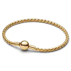 PANDORA - Brazalete De Cadena Trenzada Con Broche Redondo Dorado Recubrimiento en Oro 14K