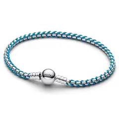 PANDORA - Brazalete Cadena Caja Cordón Azul Plata Esterlina