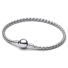 PANDORA - Brazalete De Cadena Trenzada Con Broche Redondo Plateado Plata Esterlina