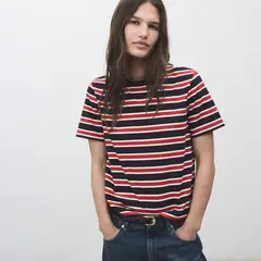 MANGO - Camiseta Mujer de Rayas Manga corta de Algodón