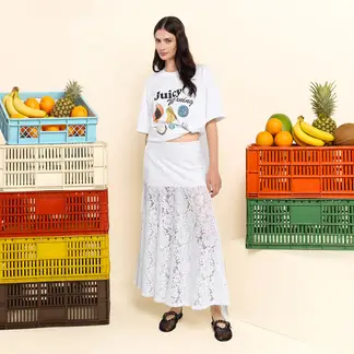 JOURNEY IN PAIRS X SYBILLA - Falda Maxi Mujer con Encaje de Nailon Sybilla