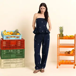 SYBILLA - Top esqueleto Mujer Denim Sin mangas de Algodón