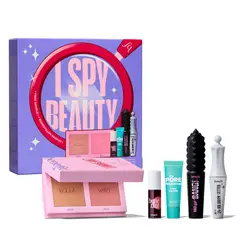 BENEFIT - Set de maquillaje rostro completo, pestañina, rubor, bronceador, primer, tinta para labios y gel para cejas I spy beauty Incluye 5 Productos