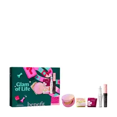 BENEFIT - Set de maquillaje rostro Iluminador, Rubor, bronceador, pestañina, gel de cejas glam of life Incluye 6 Productos