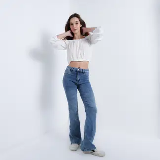 SYBILLA - Jean Flare Mujer Tiro alto Denim